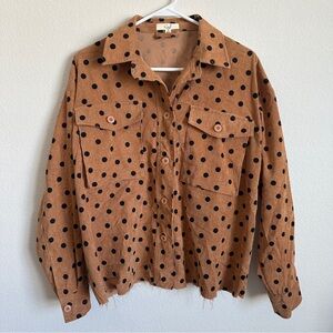 Easel brown polka dot corduroy boho blouse top